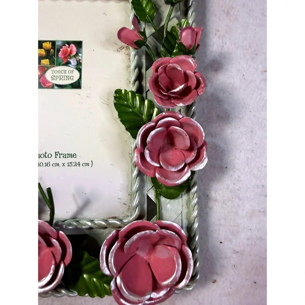 Vintage Pink Rose Metal Photo Frame Shabby Chic Decor